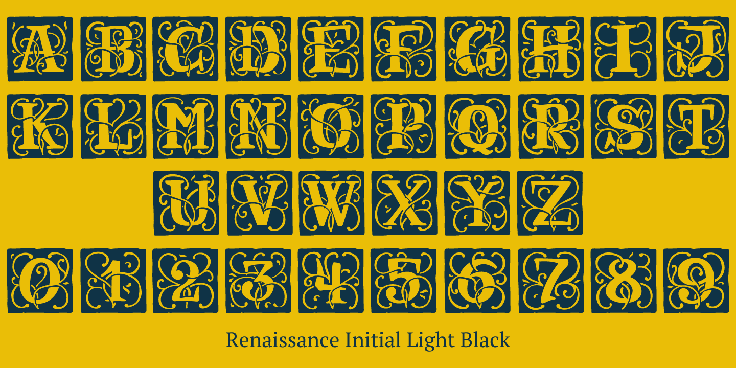 Ejemplo de fuente Renaissance Initial Dots Black